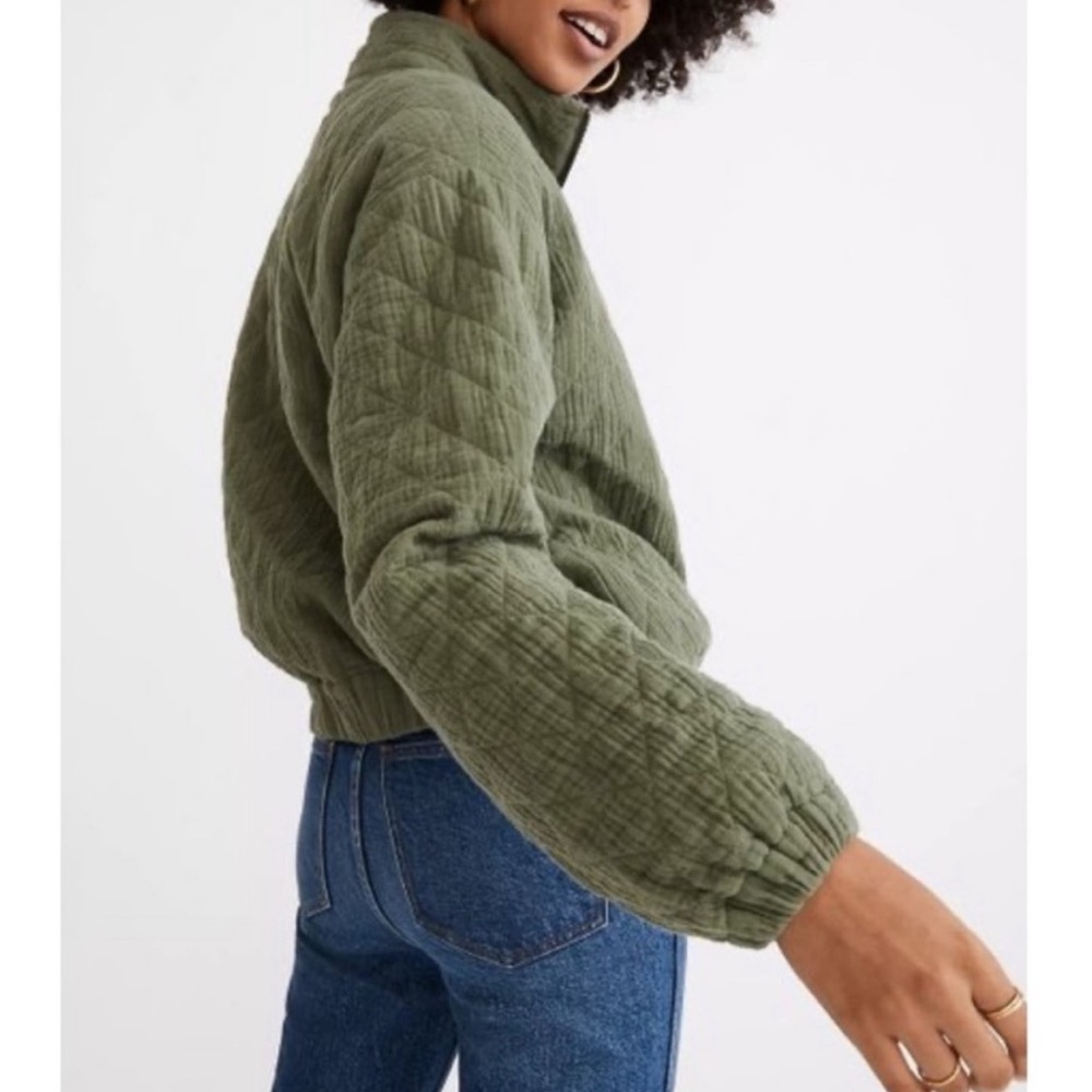 Madewell Diamond Jacquard Quilted Quarter-Zip Jacket Green S